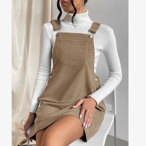 Classic Elegant Corduroy Solid Pocket Jumper Overall Dress Without Sweater - Picture 1 of 6